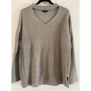 Grey v cutout sweater